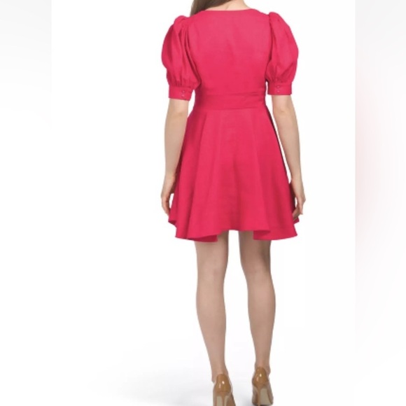 House of Harlow 1960 Mini Dress Size 0 Linen Blend Puff Sleeve Color Fuchsia - Picture 3 of 5